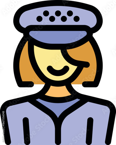 Portrait of a smiling female security guard wearing a uniform and cap, representing safety and protection