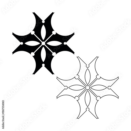 Minimal Geometric Curved Motif with Central Leaf Segmented Elements Set in Black