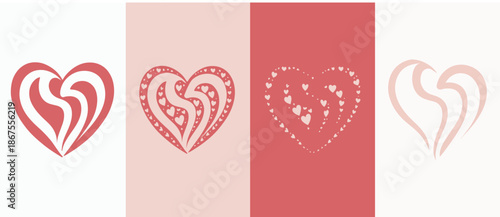Vector illustration of a pink heart with a ribbon for a romantic Valentine's Day greeting card design featuring a celebration symbol for a wedding invitation or holiday decoration pattern