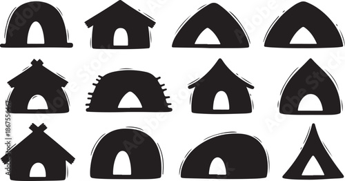 Various House Silhouettes on White Background
