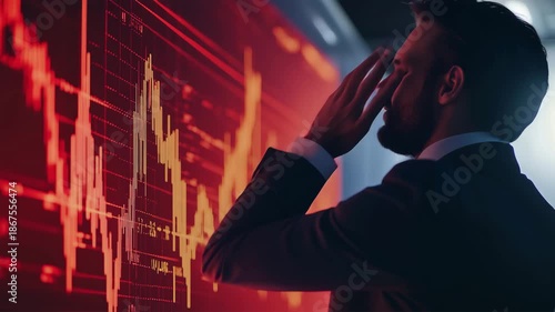 株価暴落に動揺する投資家、リスクの心理を表現