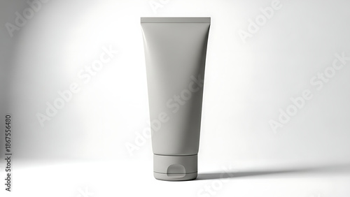 Wallpaper Mural A plain, light grey cosmetic squeeze tube with a flip-top cap, standing upright in a studio setting against a softly lit white background, showcasing its smooth, matte texture and simple Torontodigital.ca