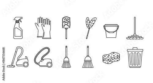 Essential cleaning tools for a tidy home Vector