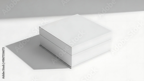 Wallpaper Mural A simple minimalist square white gift box with a lid and a subtle shadow cast diagonally across a plain white surface creating a clean and presentation for product mockups or branding Torontodigital.ca