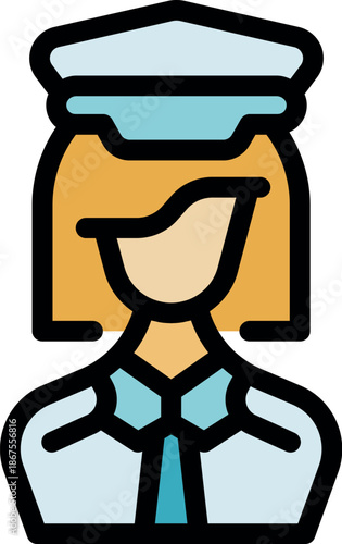 Portrait of a female security guard wearing a uniform and hat, symbolizing safety, protection, and professional surveillance