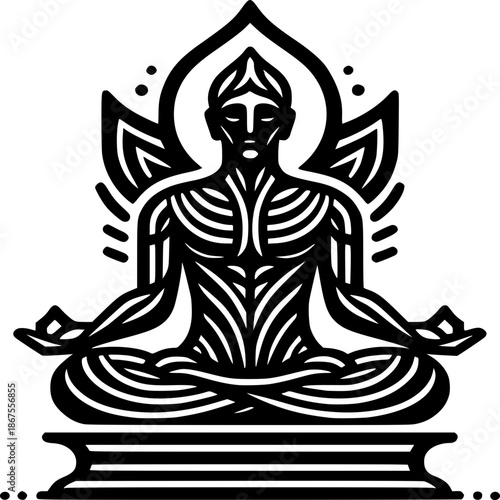 Zen Contemplation: An intricate illustration of a serene figure in a meditative pose, radiating tranquility and inner peace. Embrace spiritual serenity.