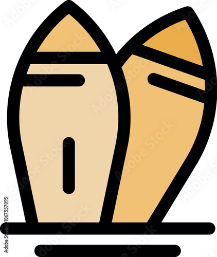 Two surfboards are lying on the beach, waiting for the surfer to ride the waves