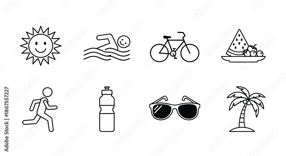 Fototapeta premium Summer activities and essentials Vector
