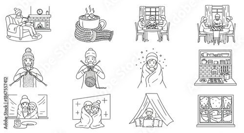 Cozy winter activities and technology Vector