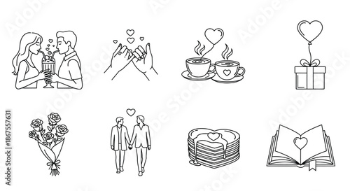 Illustrations of romantic gestures and symbols Vector