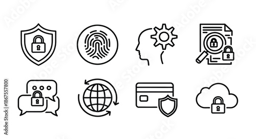 Icons representing various security measures Vector