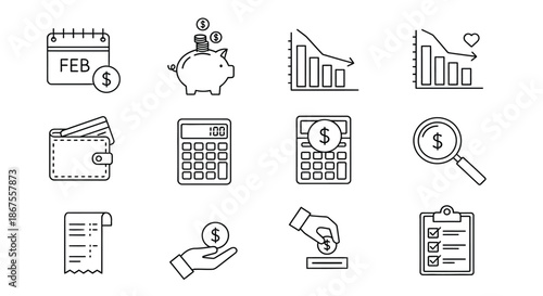 Financial planning and management icons Vector