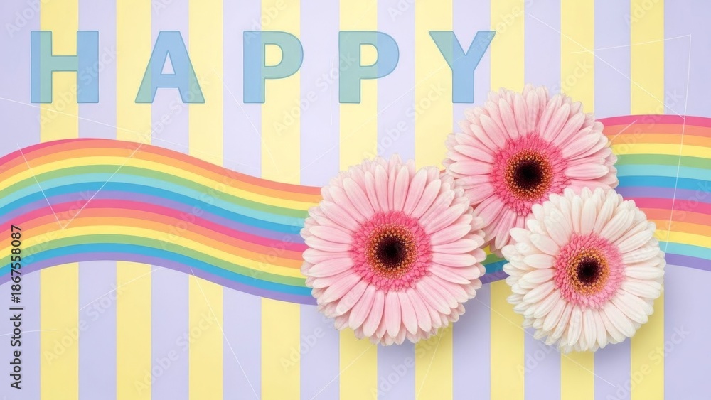 Obraz premium Happy pastel background with gerbera flowers