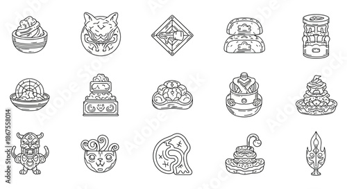 Whimsical illustrations of cats and desserts Vector