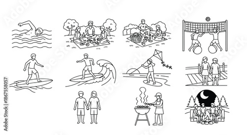 Various outdoor activities and social gatherings Vector