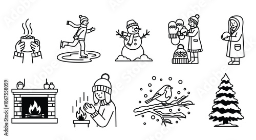 Winter activities and scenes Vector