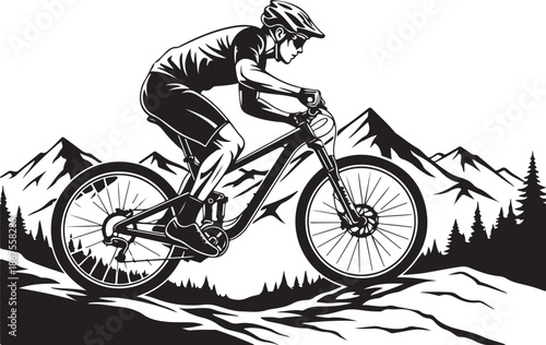 Mountain Bike Adventure Silhouette  Vector