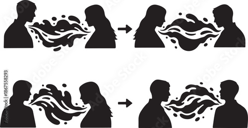 Silhouettes of people arguing and spreading germs to each other