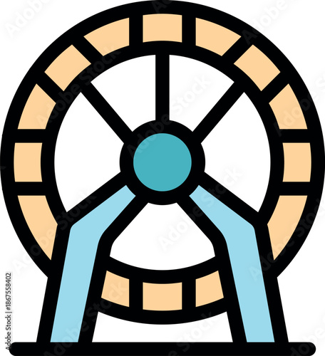 Water flows onto a water wheel, making it rotate and generate power for a traditional mill