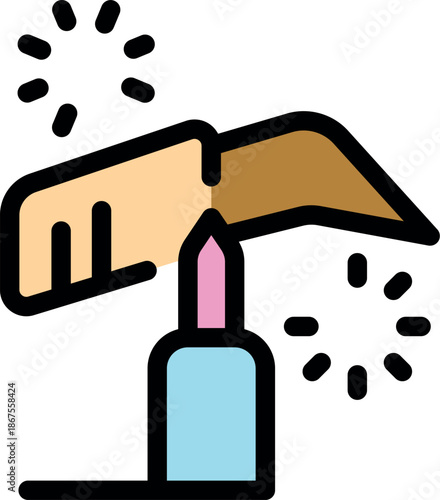 Nail polish being applied on a fingernail with glitter effect, creating a perfect manicure