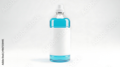 Wallpaper Mural Clear Plastic Bottle Filled with Bright Blue Liquid and a White Label on a White Background 8a04 Torontodigital.ca