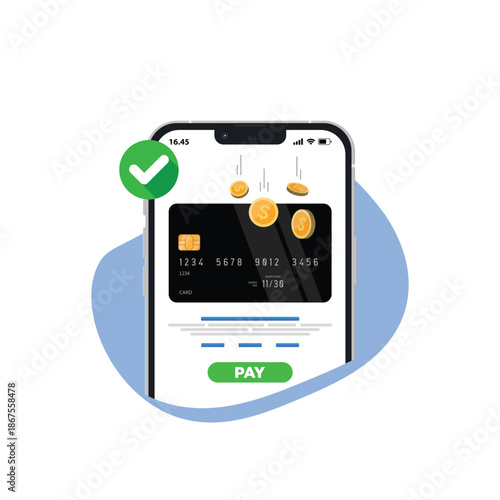 Online Payment. vector illustration of phone with credit card on white background. Pay Online Design Concept with Smartphone Payment. vector illustration
