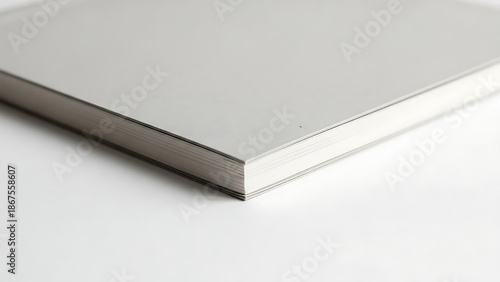 Wallpaper Mural Close-up View of the Edge of a Thick Hardcover Book with Light Gray Pages and a Subtle Shadow on a White Surface Highlighting the Texture of the Paper and the Binding Detail for a Minimalist Torontodigital.ca