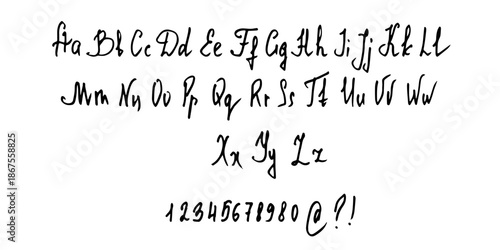 Handwriting English alphabet, script font.