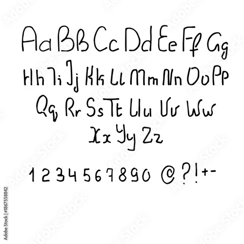 Handwriting English alphabet, script font.