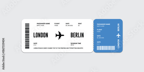Airline ticket with shadow. Plane ticket design template.