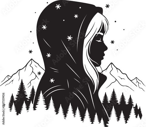 Winter Woman Silhouette Art