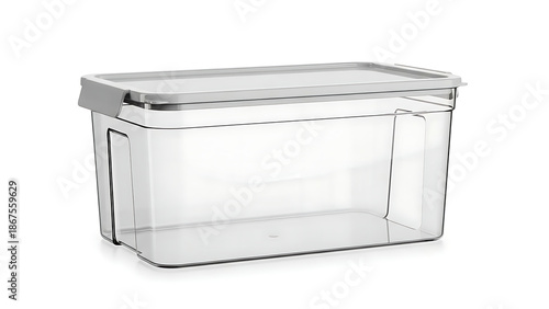 Wallpaper Mural Rectangular Transparent Plastic Food Storage Container with a Light Gray Lid and Integrated Handles on a White Background Torontodigital.ca