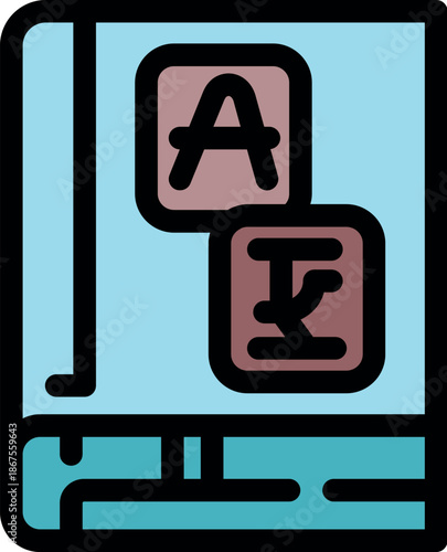 Dictionary showing foreign language translation with english and foreign letters, learning new vocabulary