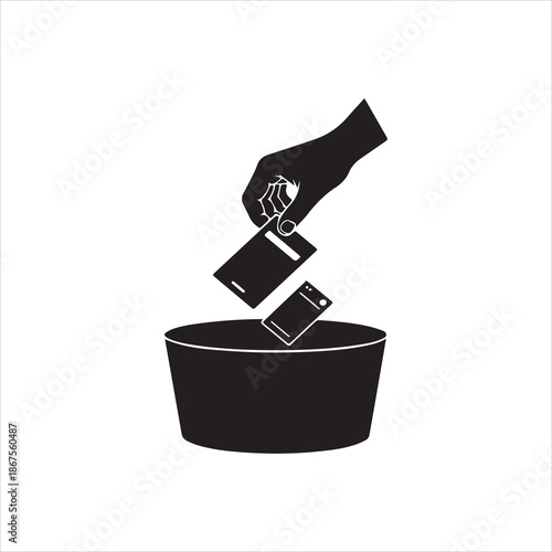  Silhouette Hand throwing old smartphones into the trash can Vector illustration