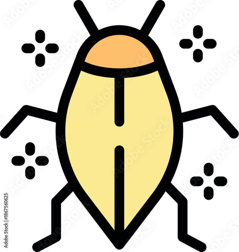 Shiny yellow cockroach with sparkles representing pest control and disinfection services removing bugs and insects