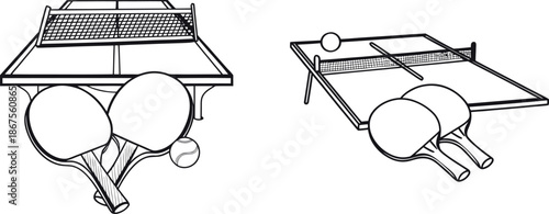 Table Tennis Equipment – Ping Pong Table, Paddle and Ball Vector Illustration