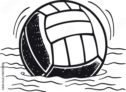 Water Polo Ball Splashing in Water – Hand Drawn Vector Illustration