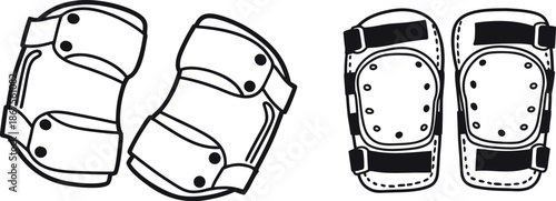 Knee Pads and Elbow Pads Protective Gear Vector Line Icons