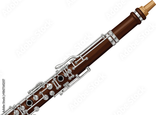 Bassoon musical instrument vector illustration showing detailed woodwind orchestra instrument for classical music isolated on white background