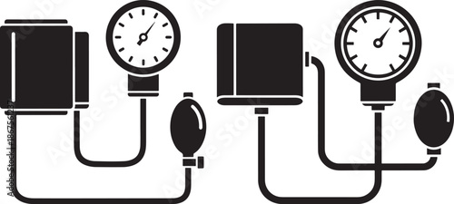 Set of Manual Sphygmomanometer Icons, Medical Blood Pressure Measurement Equipment Vector Illustration for Healthcare and Wellness Design