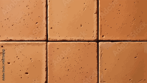 Close-up of Six Rustic Terracotta Square Floor Tiles with Grout