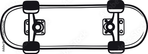 Skateboard Vector Silhouette – Top View Deck and Wheels Illustration