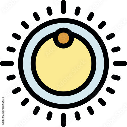 Rotating circular knob radiating brightness, symbolizing control, adjustment, and fine tuning of settings and parameters