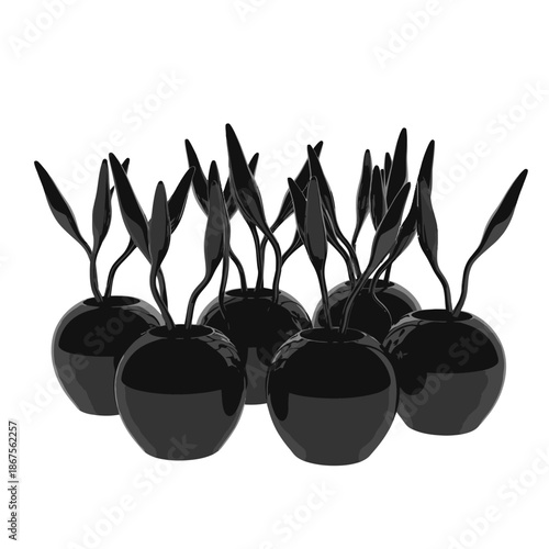 Sleek black cherry sculptures on modern display