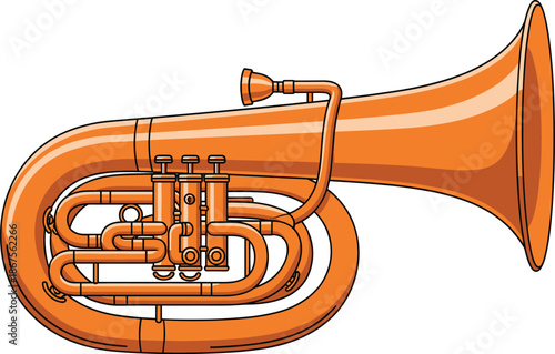 Tuba brass instrument vector illustration showing detailed orchestral wind musical instrument isolated on white background