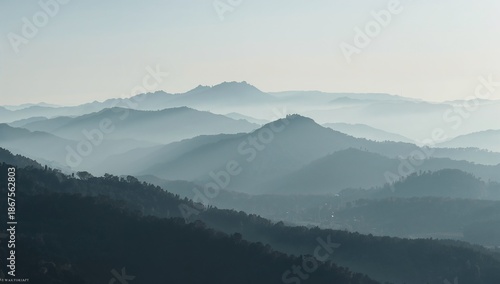 Minimal Mountain Landscape with Fog and Soft Light