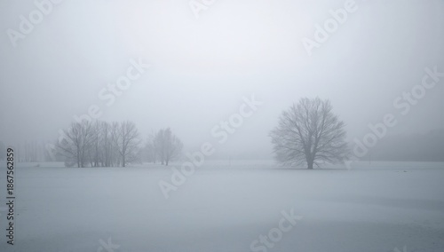 Minimal Winter Landscape with Snow and Fog
