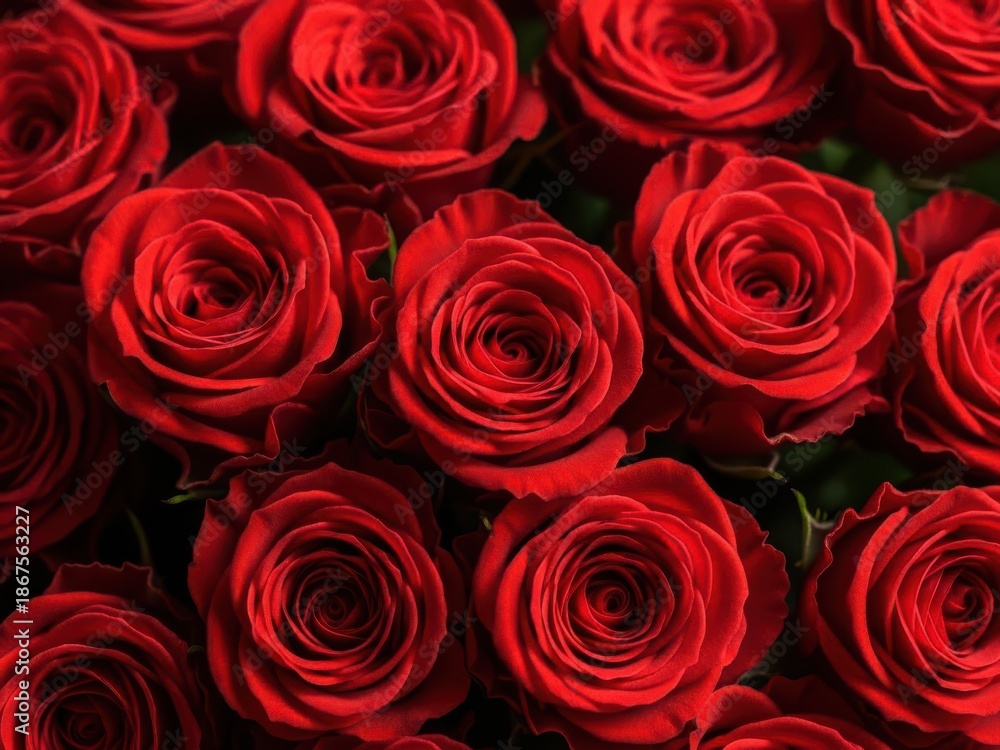Naklejka premium Vibrant red roses in full bloom