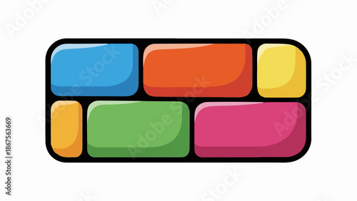 A colorful grid of rounded rectangles, each filled with a different bright hue