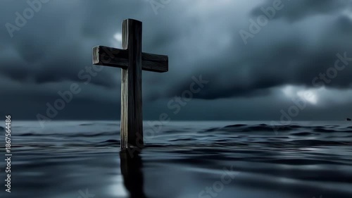 Christian cross reflecting faith and hope in dramatic landscape